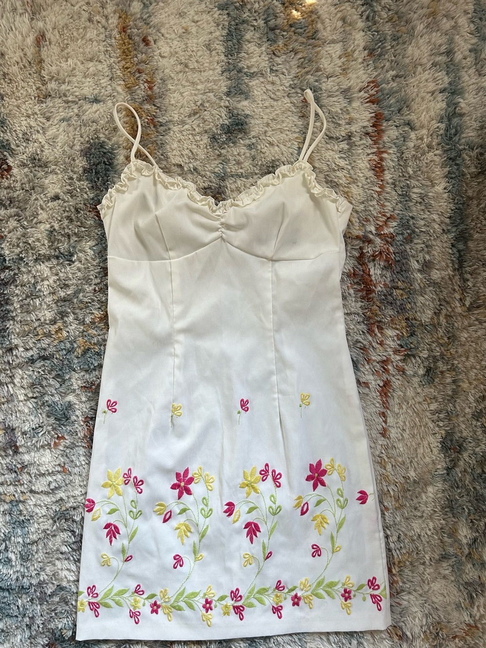 Vintage City Triangles Mini Dress with Pink & Yellow Floral Embroidery - Picture 3 of 8